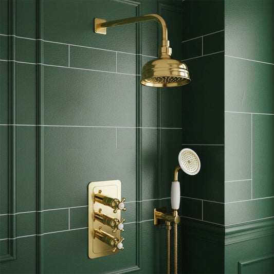 Victorian Polished Gold Fixed Shower Head - 125mm, 200mm traditional shower head