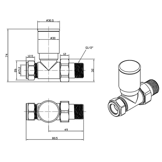 Straight Bronze Radiator Valve (Pair) - Brushed Bronze brushed bronze radiator valves
