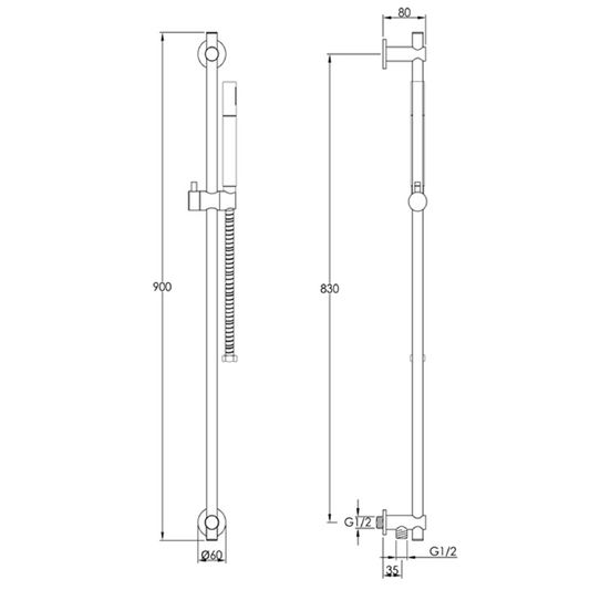 Shower Slider Rail Kit with Single Function Handset and Hose - Brushed Bronze rigid riser shower kit with single function shower