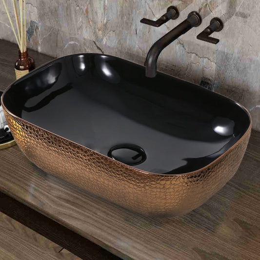 Mika Ceramic Wash Basin Gloss Rose Gold and Black  455x325x135mm rose gold basin