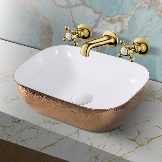 Mika Rose Gold Ceramic Countertop Basin -  500x400x140mm rose gold countertop bathroom basin