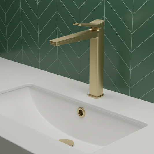 Single Lever High Rise Basin Mixer Tap - Brushed Brass high riser basin tap - brushed brass
