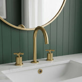 Deck Mounted 3-Hole Basin Mixer Tap - Brushed Brass three hole basin tap deck mounted