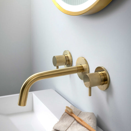 Wall Mounted Stop Valves Brushed Brass Finish – Designer Handle Shower Valves