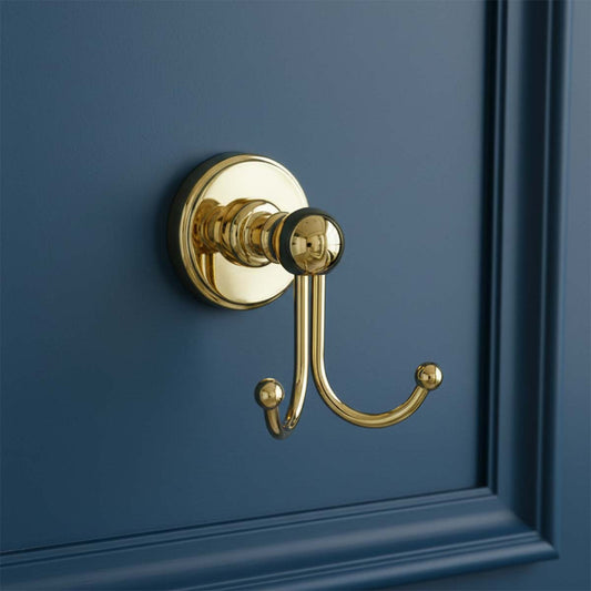 Traditional Dual Robe Hook - Gold traditional twin towel hook