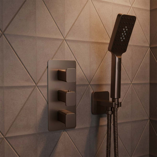 Concealed Thermostatic 3 Outlet Shower Valve - Brushed Bronze triple concealed thermostatic shower valve brushed bronze
