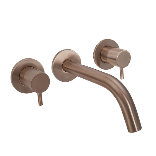 3 Hole Basin Mixer Tap Wall Mounted - Brushed Bronze 3 hole wall mounted basin tap