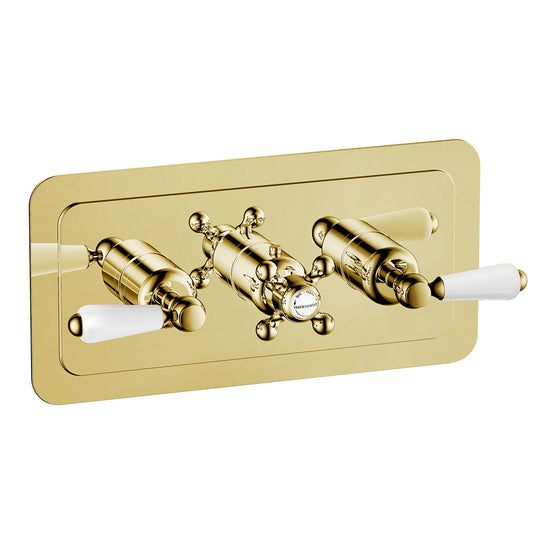 Horizontal 3 Outlet Thermostatic Concealed Shower Valve brushed brass 3 outlet concealed shower valve