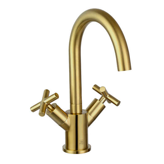 Mono Mixer Tap Deck Mounted with Crosshead Handles - Brushed Gold brushed gold monobloc basin mixer tap