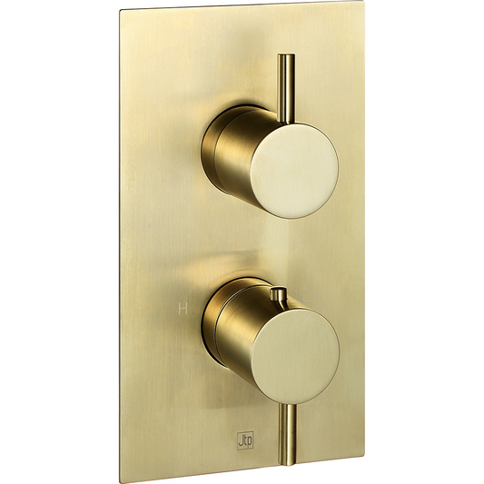 Gold 2 Outlet Thermostatic Shower Valve Vertical brushed brass 2 outlet concealed shower valve