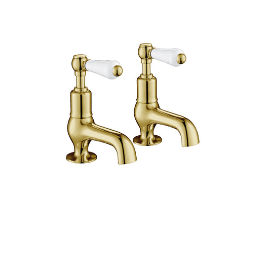 Cloakroom Basin Taps with Lever Handles Brass with Shiny Gold Coating basin pillar lever taps - gold