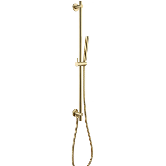 Brushed Brass Slider Rail Kit with Pencil Shower Handset, Hose and Water Outlet brass shower mixer taps