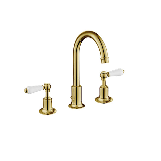 Traditional 3 Hole Basin Tap Deck Mounted - Polished Gold Traditional Deck-Mounted Basin Mixer Tap 3 Hole