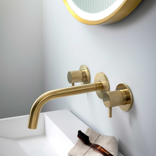 Gold Wall Mounted Basin Mixer Spout – 150mm, 200mm, 250mm brushed gold basin mixer tap