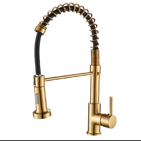 Flexible Spring Pullout Kitchen Tap with Single Lever gold  kitchen tap with pull out