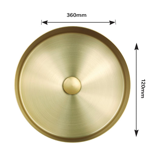 Gold Stainless Steel Round Countertop Basin with Brushed Brass Finish brassed brass countertops