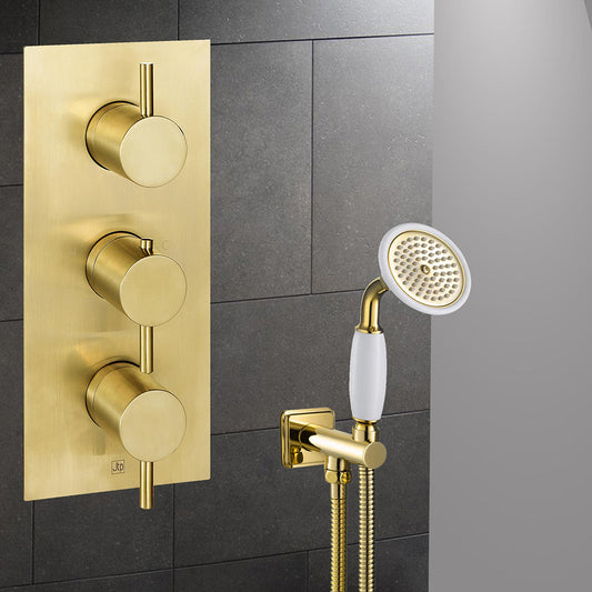 2 Outlet Concealed Thermostatic Shower Valve - Brushed Brass brushed brass 2 outlet concealed shower valve