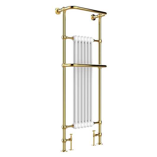 Traditional Towel Radiator with Two Overhanging Rails – Shiny Gold 1500mm x 574mm x 235mm traditional gold heated towel rail