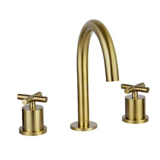 Deck Mounted 3-Hole Basin Mixer Tap - Brushed Brass deck mounted brushed brass basin mixer tap