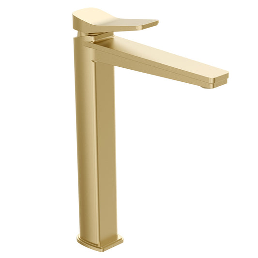 Single Lever Brushed Brass High Rise Basin Mixer Tap brushed brass tall basin tap