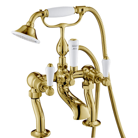gold bath mixer taps with shower attachment