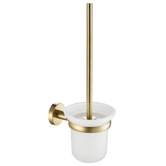 Round Toilet Brush and Holder Set - Brushed Brass gold toilet brush holder
