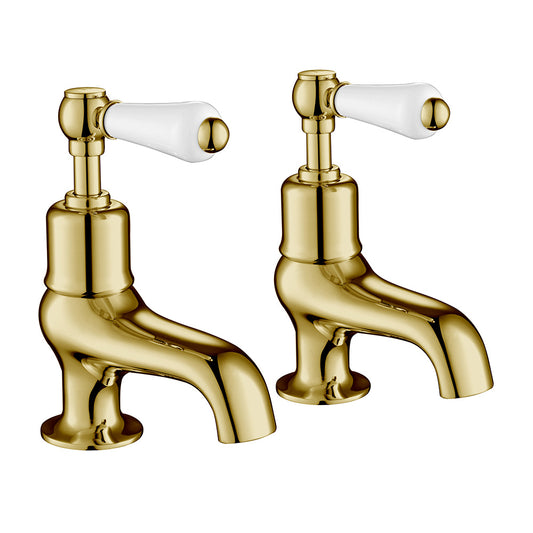 Brushed Gold Bath Pillar Taps with Lever Handles - Deck Mounted brushed gold traditional lever bath taps