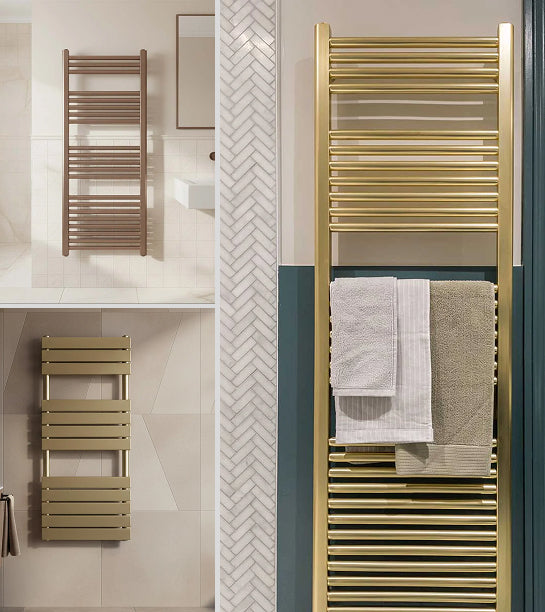 Brushed Gold Bathroom Radiator | Gold Heated Towel Rails | Dual Fuel