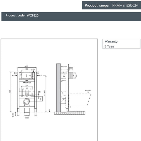0.82m wall hung wc frame 