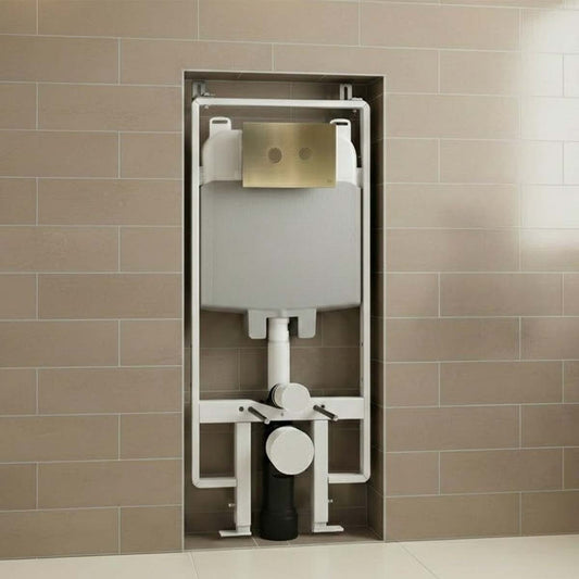 1.2m Freestanding WC Cistern Frame Front Flush & Brushed Brass Dual Flush Plate