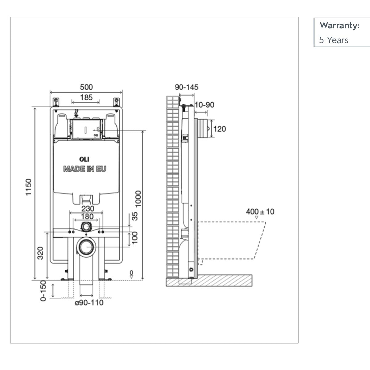 1.2m slim toilet frame with cistern 