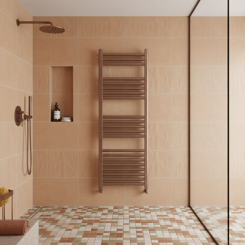 1200mm brushed bronze heated towel rail