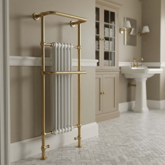 1500mm Tall Victorian brushed brass towel radiator