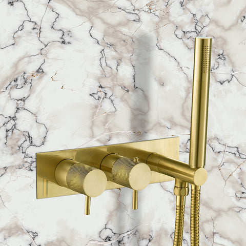 Gold 2 Outlet Thermostatic Shower Valve with Shower Set and Hose