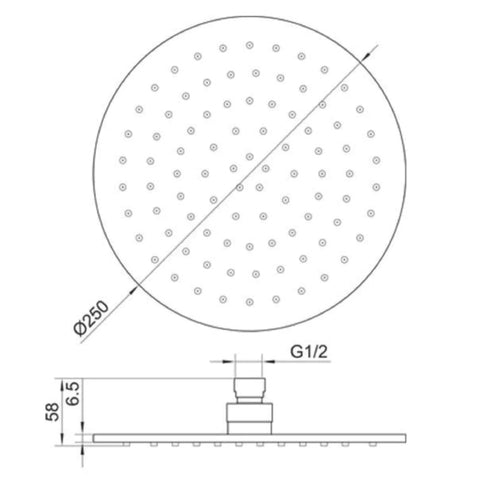 Round Overhead Rain Shower Head- Dimension

