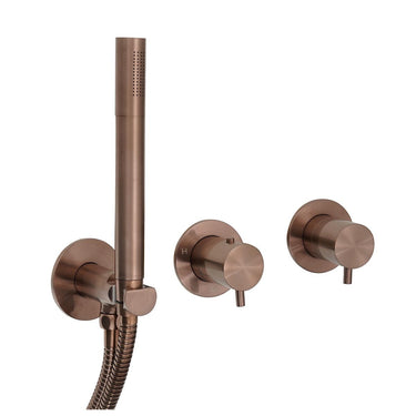 2 Outlet Brushed Bronze Thermostatic Shower Valve with Shower Handset and Hose

