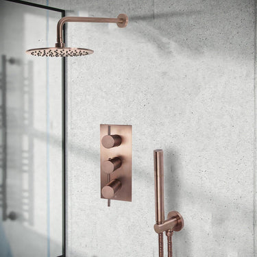 2-Way Thermostatic Shower Pack with Shower Valve, Shower Head and Arm and Shower Handset– Brushed Bronze