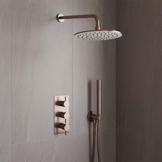 2 Outlet Concealed Shower Set with Shower Valve, Shower Head and Arm and Shower Handset– Brushed Bronze