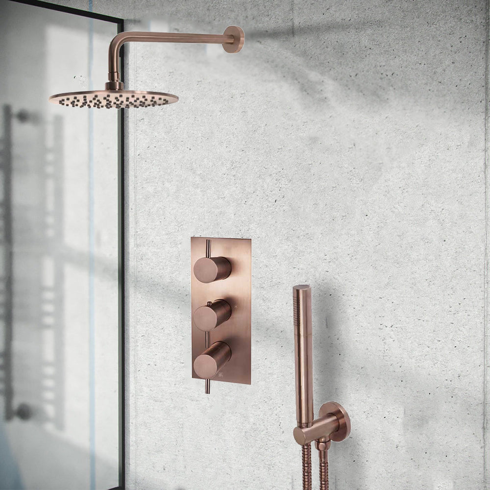 2 Outlet Concealed Shower Set with Shower Valve, Shower Head and Arm and Shower Handset– Brushed Bronze