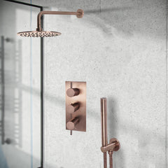 2 Outlet Concealed Shower Set with Shower Valve, Shower Head and Arm and Shower Handset– Brushed Bronze