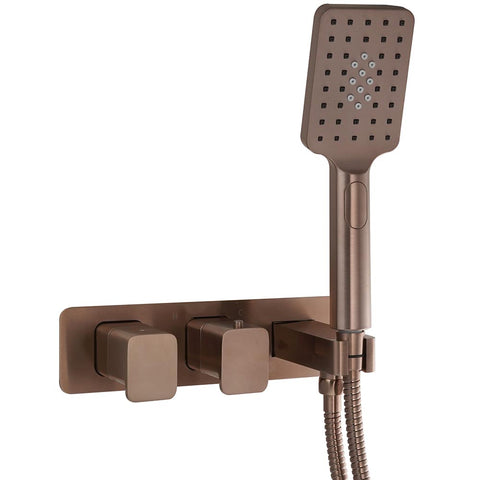 2 Outlet Shower Valve with Shower Handle and Hose - Brushed Bronze