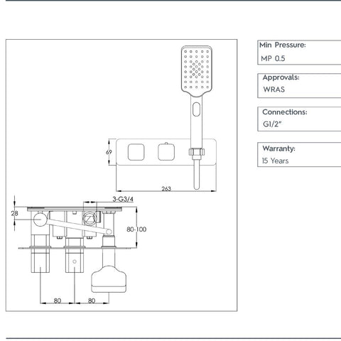 2 Outlet Shower Valve with Shower Handle and Hose 