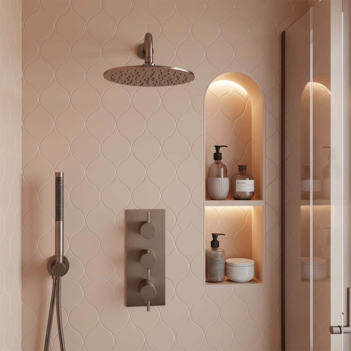 2-Way Thermostatic Shower Pack with Shower Valve, Shower Head and Arm and Shower Handset– Brushed Bronze