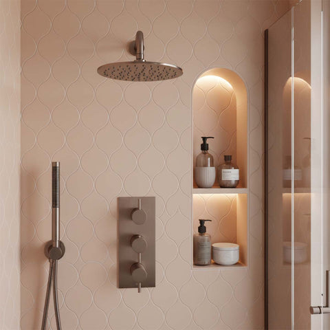 2-Way Thermostatic Shower Pack with Shower Valve, Shower Head and Arm and Shower Handset– Brushed Bronze