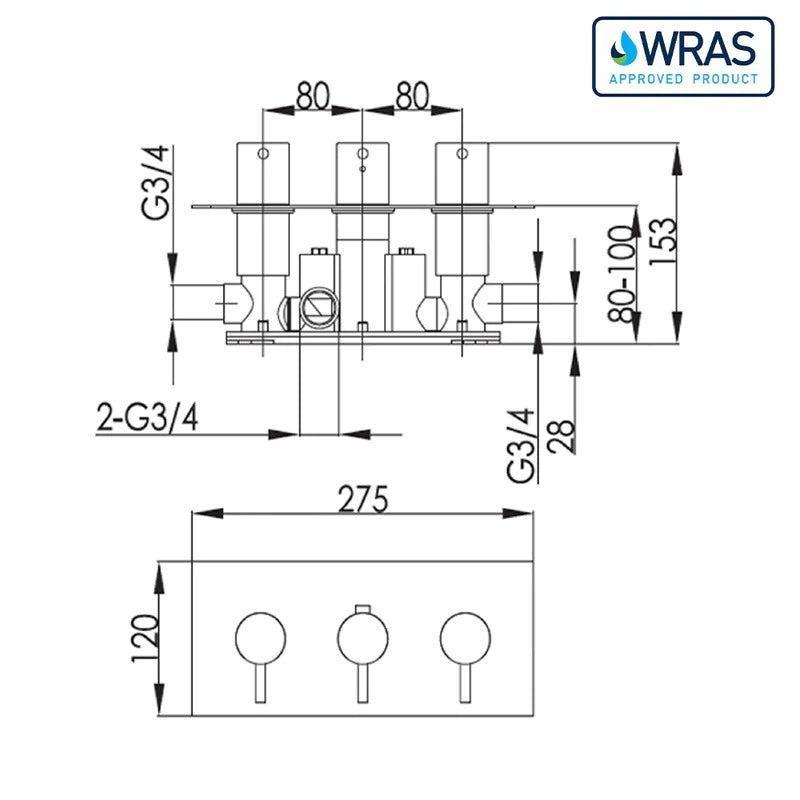 2 outlet thermostatic shower valve