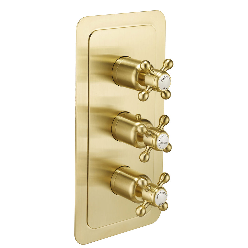 Brushed Brass Thermostatic Concealed 3-Outlet Shower Valve