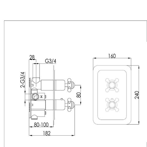 Concealed Thermostatic 2 Outlets Shower Valve - Brushed Brass