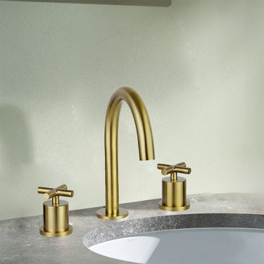 3-Hole Basin Mixer Tap with Two Handles - Brushed Brass

