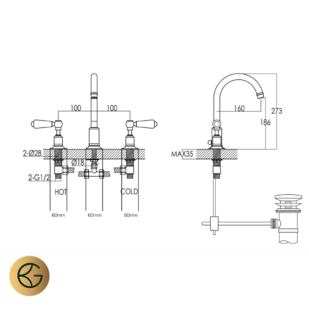 Gold traditional basin tap