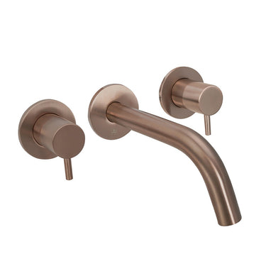 3 Hole Basin Mixer Tap Wall Mounted - Brushed Bronze

